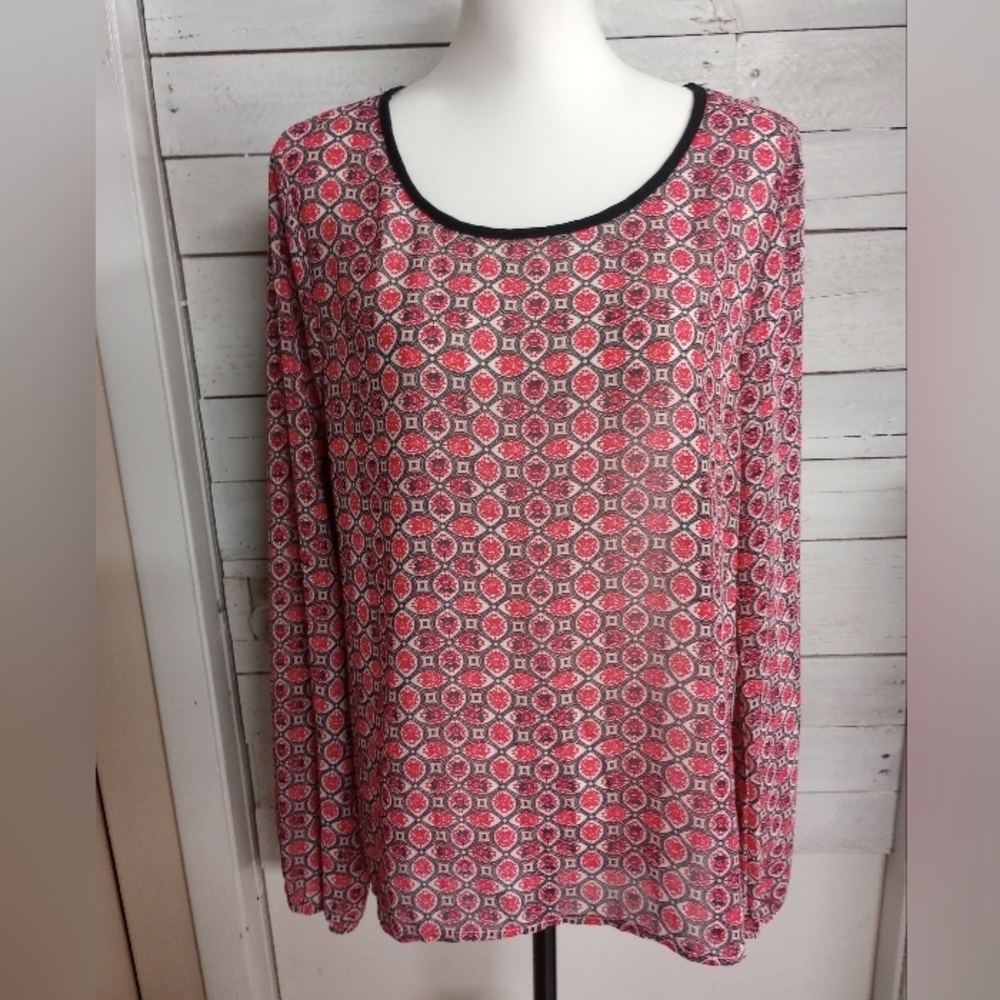 Eyelash Couture Women's XL Pink Black Abstract Blouse Lightweight